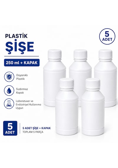 Plastik Şişe + Kapak 250 Ml 5 Adet