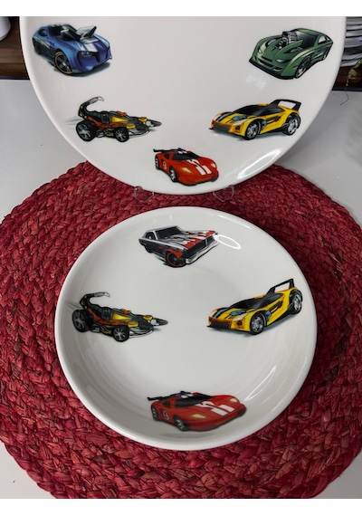 6 Parça Hotwheels Model Çocuk Bebek Yemek Takımı Beslenme Seti Renkli