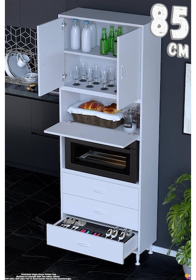 Roven 85 Cm Fırın Dolabı Kahve Köşesi Üst Kapaklı 3 Çekmeceli Çok Amaçlı Kiler Dolabı Beyaz Roven 85 Cm Fırın Dolabı Kahve Köşesi Üst Kapaklı 3 Çekmeceli Çok Amaçlı Kiler Dolabı Beyaz