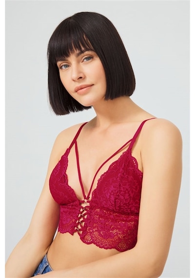 Cottonhill Bordo Dantelli İnce Askılı Kaplı Üçgen Kadın Bralet Büstiyer
