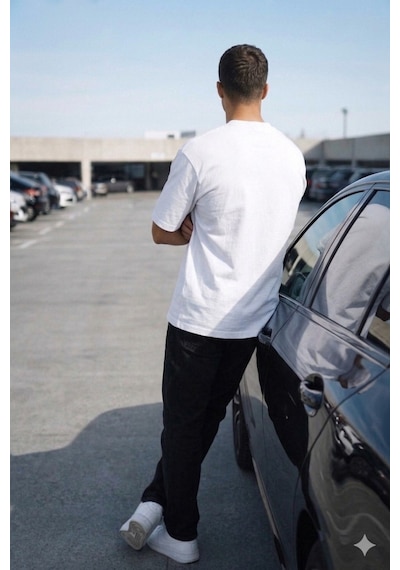 Tarz Cool Erkek Oversize Tişört Minimal Don T Look Back Detaylı Basic Beyaz