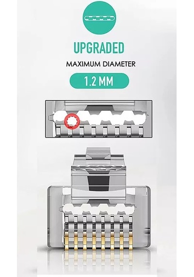 100 Adet - Rj45 Cat6 Metal Ez Yeni Nesil Delikli Konnektör - Çapraz Pinli Easy Type