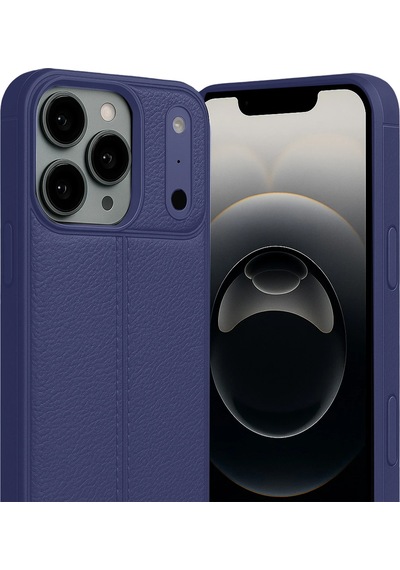Apple Uyumlu iPhone 17 Pro Kılıf Focus Deri Desen Silikon Arka Kapak Lacivert