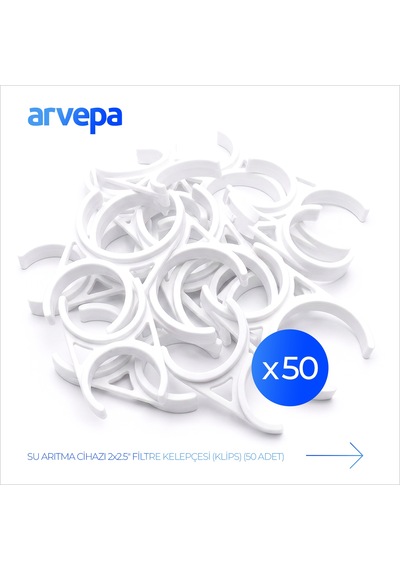 Arvepa Su Arıtma Cihazı 2x2.5" Çiftli Filtre Kelepçesi (Klips) 50 Adet - Esnek Yapı