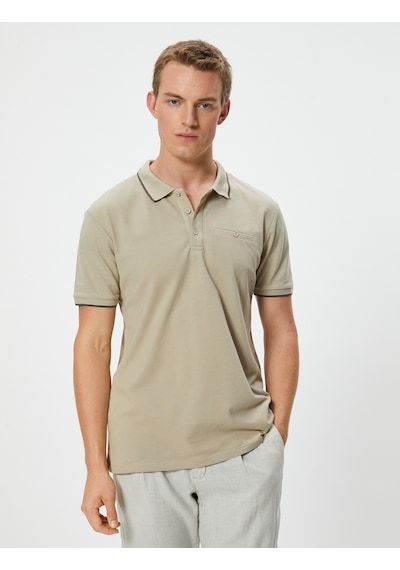 Koton Polo Yaka Tişört Slim Fit Düğmeli Kısa Kollu Biyeli Bej 4sam10162mk Ekru