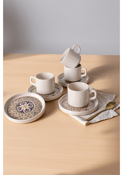 Keramika Timeless Brown Stackable Çay Takımı 8 Parça 4 Kişilik 21973 Krem