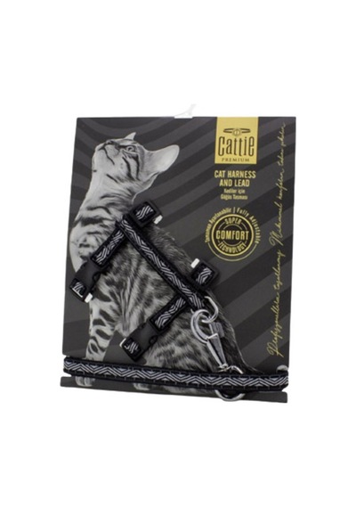 Özel Desenli Dokuma Kedi Göğüs & Gezdirme Takımı Siyah