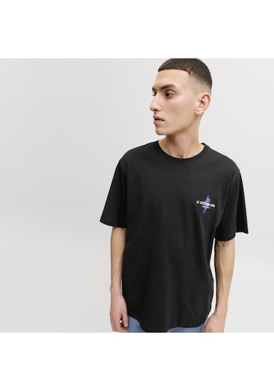 Jack & Jones Erkek Gögüs Baskili Bisiklet Yaka Tisört - Corals - 12288345 Siyah