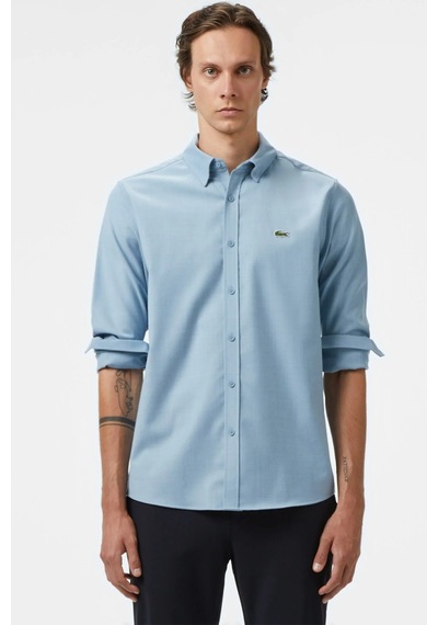 Lacoste Men's Regular Fit Erkek Düğmeli Gömlek Yaka Mavi Gömlek