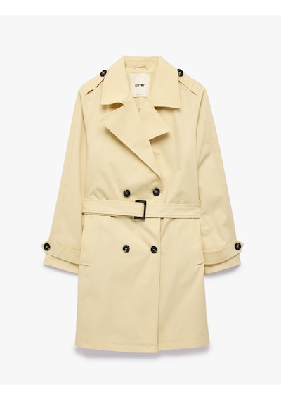 Koton Pamuklu Uzun Kollu Düğmeli Kruvaze Kemerli Oversize Gabardin Trençkot Bej 6sak00042ew Ekru