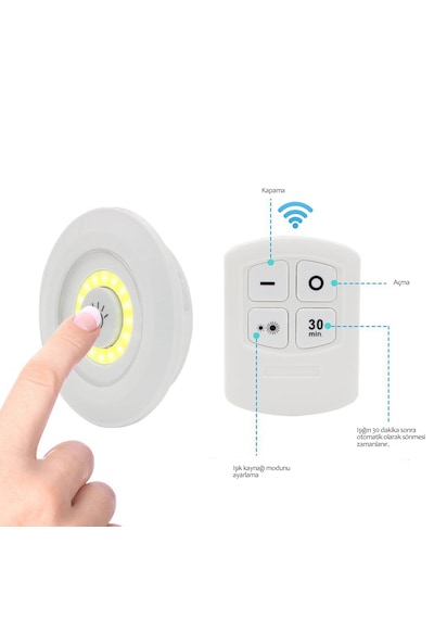 3&apos Lü Uzaktan Kumandalı Pilli Yapışkanlı Kablosuz Led Spot Lambalar