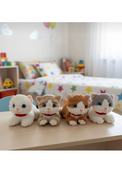 Sevimli Kedi Peluş Yavru Kedi Sesli Miyavlayan Peluş Kedi Uyku Arkadaşı 30 Cm Gri