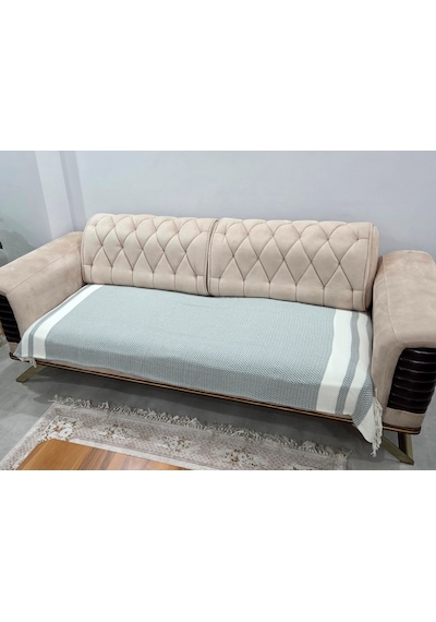 Özdilek 2 Adet Pamuklu Oturma Yerini Örten Zigzag Koltuk Örtüsü 80x210 - Haki Yeşili