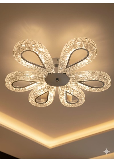 Bohem Aydınlatma Krom Damla Model 6'lı Tavana Sıfır 3 Renk Led Modern Salon Avizesi Krom