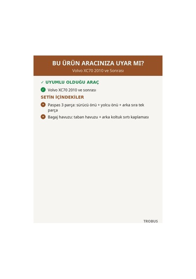 Volvo Xc70 2010+ Uyumlu 8d Çift Katmanlı Paspas + Bagaj Havuzu Seti Taba
