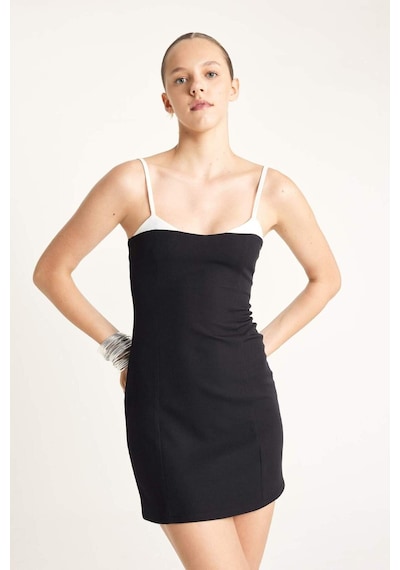 DeFacto Coool Bodycon Vücudu Saran İnce Askılı Mini Elbise D1354AX24SMBK81 Siyah