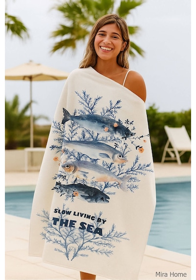 Unisex Baskılı Plaj Deniz Havuz Havlusu %100 Pamuk 70x145 Cm Wonderfull Beyaz