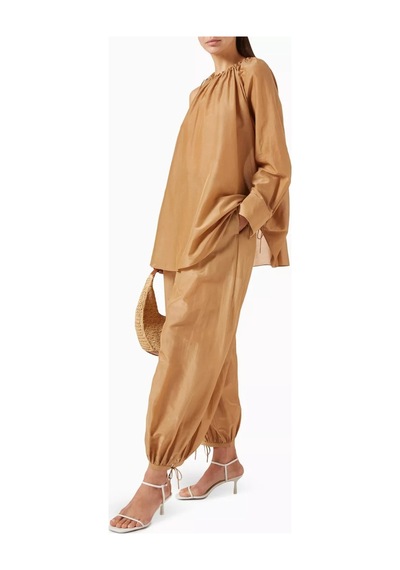 12storeez Cotton Silk Harem Pants, Hafif Ayarlanabilir Paçalı Yazlık Pantolon Bej