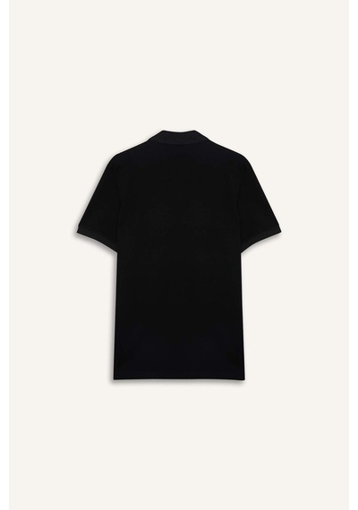 DeFacto Slim Fit Dar Kesim Polo Yaka Kısa Kollu Dokulu Basic Düz Siyah Tişört T5259AZ25SMBK81