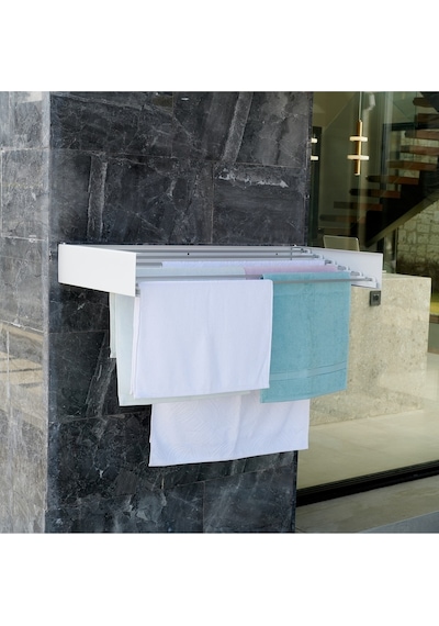 Design Kurutmalık Çamaşır Askısı Beyaz-100cm - Duvara Monte, Katlanabilir Çamaşırlık - Beyaz