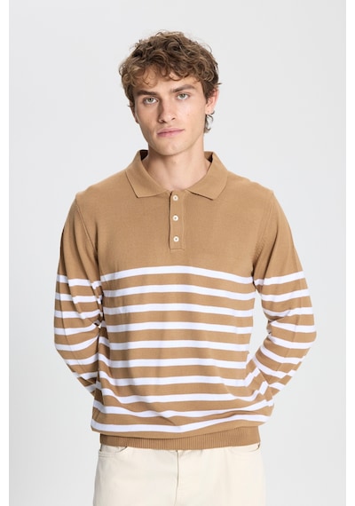 AC&Co / Altınyıldız Classics Erkek Vızon-ekru Standart Fit Normal Kesim Polo Yaka Çizgili Triko Kazak Vizon - Ekru AC&Co / Altınyıldız Classics Erkek Vızon-ekru Standart Fit Normal Kesim Polo Yaka Çizgili Triko Kazak Vizon - Ekru