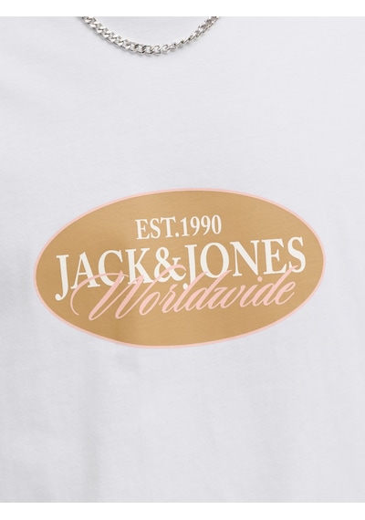 Jack & Jones Erkek Gögüs Logo Baskili Tisört - Catskills - 12297891 Beyaz