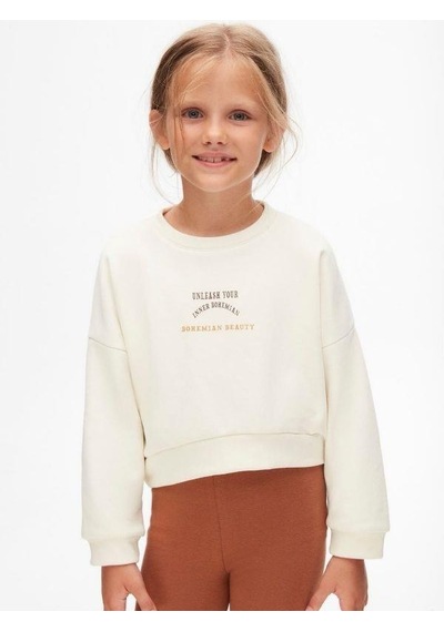 Kız Çocuk Pamuklu İki İplik Bohem Sweatshirt-14711 KREM Kız Çocuk Pamuklu İki İplik Bohem Sweatshirt-14711 KREM