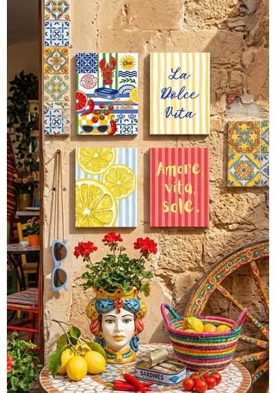 La Dolce Vita Tablo Seti 4lü Set Sicilya Temalı 15x20 Cm Mdf