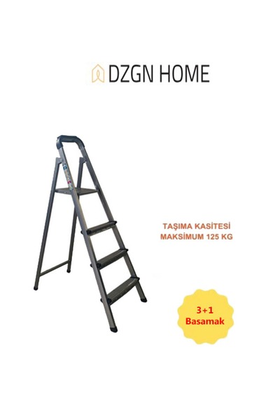 Katre Dayanıklı 3+1 Özel Tasarım Hafif, Kaymaz, Metal Basamaklı Katlanır Merdiven Siyah