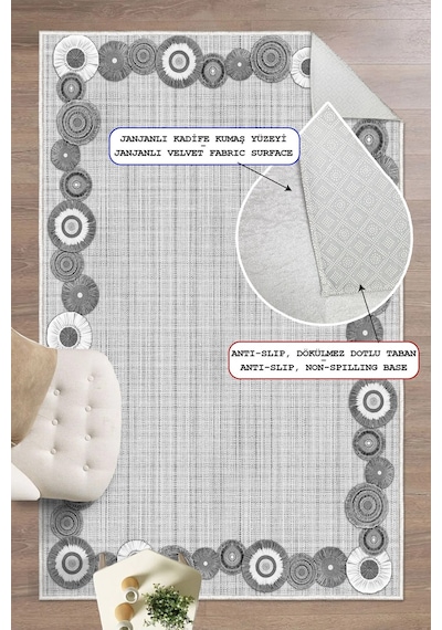 Modern Dijital Baskılı Halı Makinede Yıkanabilir Kaymaz Taban Oturma Odası Salon Ve Yolluk Halı gri