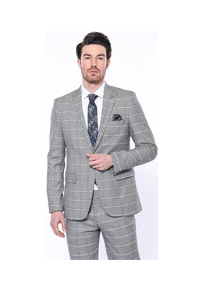 Wessi Ekose Slim Fit Gri Erkek Ceket Siyah