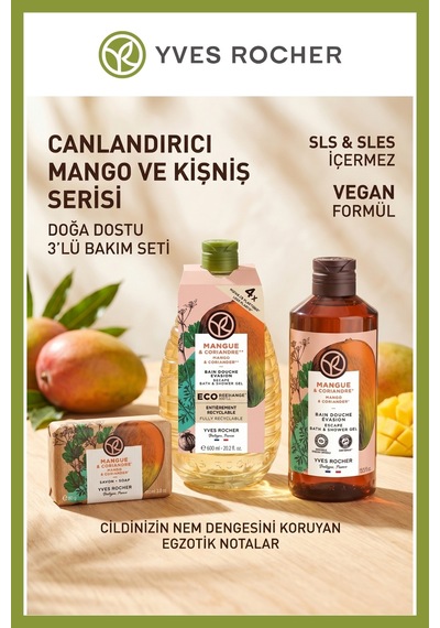 600 Ml Yedek + 400 Ml Jel + 80 Gr Sabun Mango Kişniş Vegan Nemlendirici Duş Seti Diğer