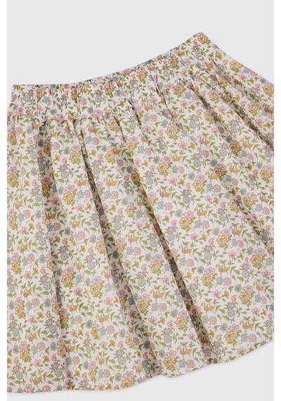 Made With Liberty Fabric Liberty Kumaş Beli Lastikli Kız Çocuk Etek Krem