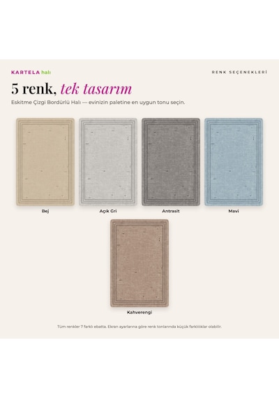 Kartela Halı Eskitme Çizgi Bordürlü Halı Açık Gri Kaymaz Taban Makinede Yıkanabilir 200x300 Cm