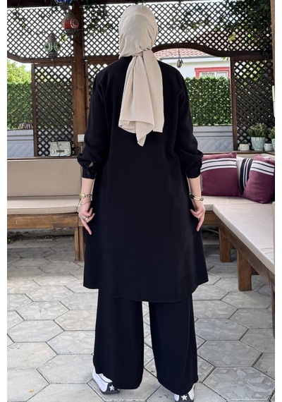 Rabia Şamlı İnci Pantolonlu Takım Siyah Normal