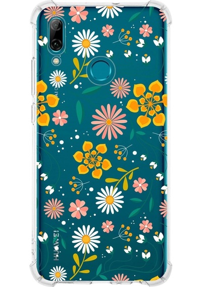 Huawei P Smart 2019 Uyumlu Köşe Korumalı Antişok Kapak Çiçek Tasarımlı Şeffaf Kılıf
