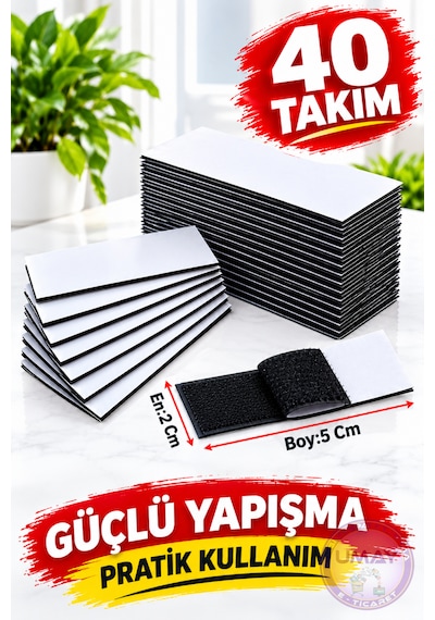 40 Takım Halı Kilim Koltuk Örtüsü Tablo Sabitleyici Arkası Yapışkanlı Cırt Cırt Bant 2x5 Cm