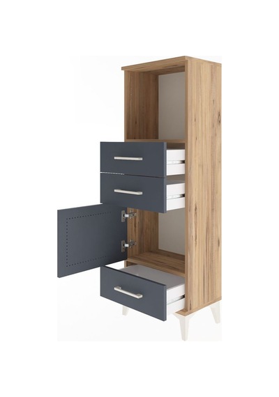 Arges Dolap 2 Raflı 3 Çekmeceli Tek Kapaklı 44x30x134 Çam-antrasit Atlas Çam