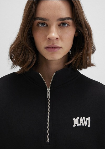 Mavi - Mavi Logo Baskılı Yarı Fermuarlı Siyah Sweatshirt 1s10179-900 Siyah