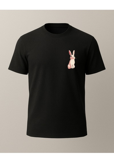 Kedi Ve Hayalet Baskılı T-shirt Siyah