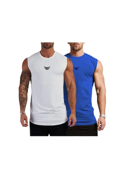 Genius Store Nem Emici Hızlı Kuruma Teknik Performans Sporcu Erkek T-Shirt Beyaz - Mavi