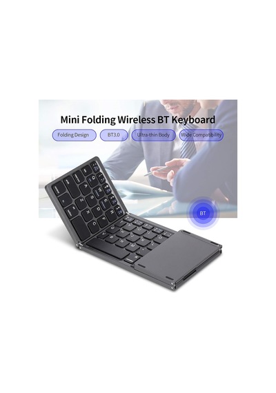 Kablosuz Bt Klavye - Katlanır, Dokunmatik Yüzeyli, Taşınabilir Ultra İnce - Windows/android/ iOS Uyumlu - Gümüş