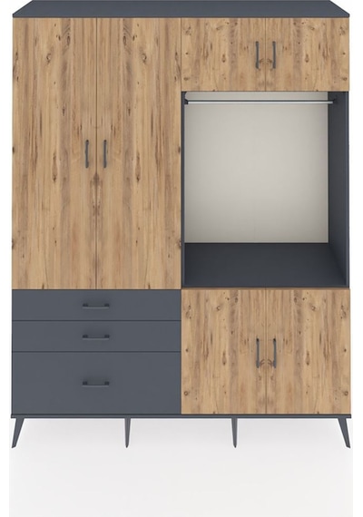 Hyperion Gardrop 7 Raflı 3 Çekmeceli Tek Askılı 176x44x221 Antrasit-çam/antrasit Çam/antrasit Hyperion Gardrop 7 Raflı 3 Çekmeceli Tek Askılı 176x44x221 Antrasit-çam/antrasit Çam/antrasit