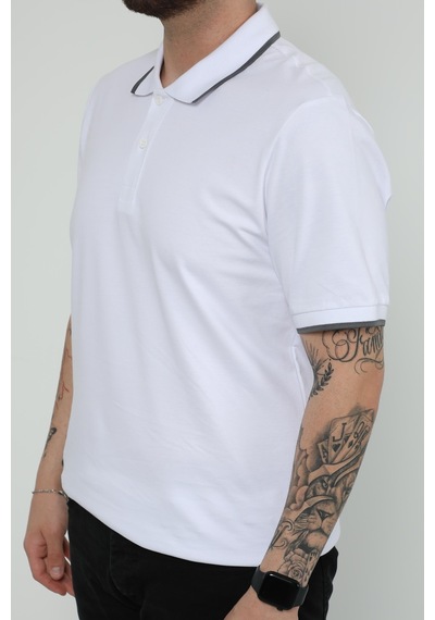 Hscstore Erkek Polo Yakalı Beyaz Tişört- 8421-beyaz Beyaz