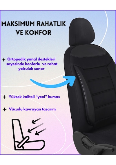 Dacia Duster Araçlara Uyumlu Tam Takım Flex S Model Oto Koltuk Kılıfı Siyah