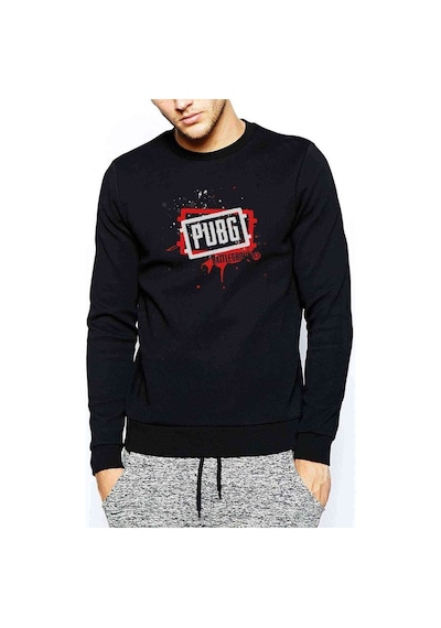 Pubg Kan Pubg Siyah Baskılı Siyah Erkek Örme Sweatshirt