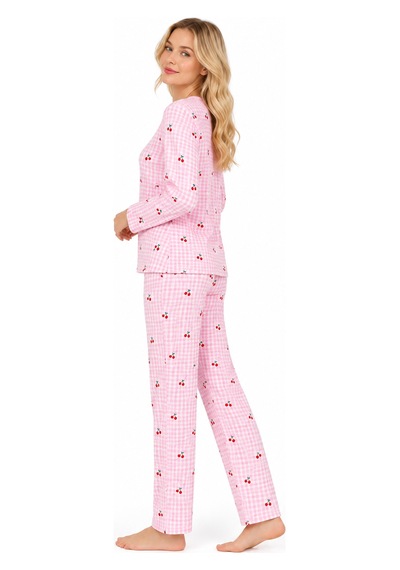 Sleeeproom Kadın Süet Mevsimlik Ekose Desen Pudra Pijama Takımı Pudra - Beyaz