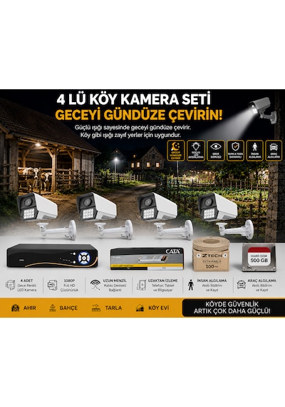 Ztech 4 Lü Köy Kamerası Seti Full+full