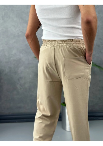 Modefendi Çizgi Dikişli Baggy Kalıp Jogger Pantolon Krem