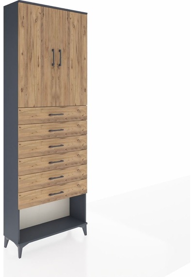 Arges Dolap 3 Raflı 6 Çekmeceli 2 Kapaklı 88x30x243 Antrasit-çam Antrasit